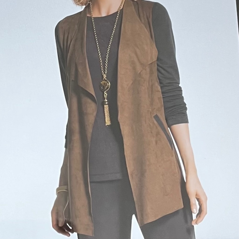 Travelers Collection by Chico’s Faux Suede Mixed Fabric Jacket Brown/Gray Size 6